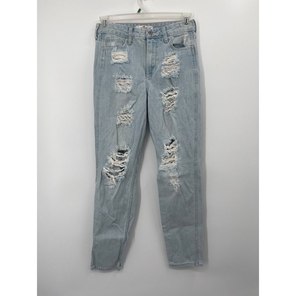Hollister Jeans Women Size 5 W27 Stonewash High Rise Distressed Destroyed Ripped